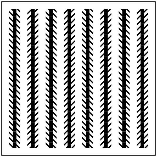 Vertical lines with hash marks on them.