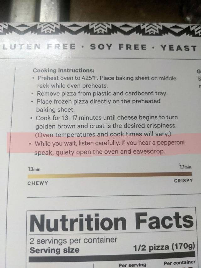 back of pizza has notes