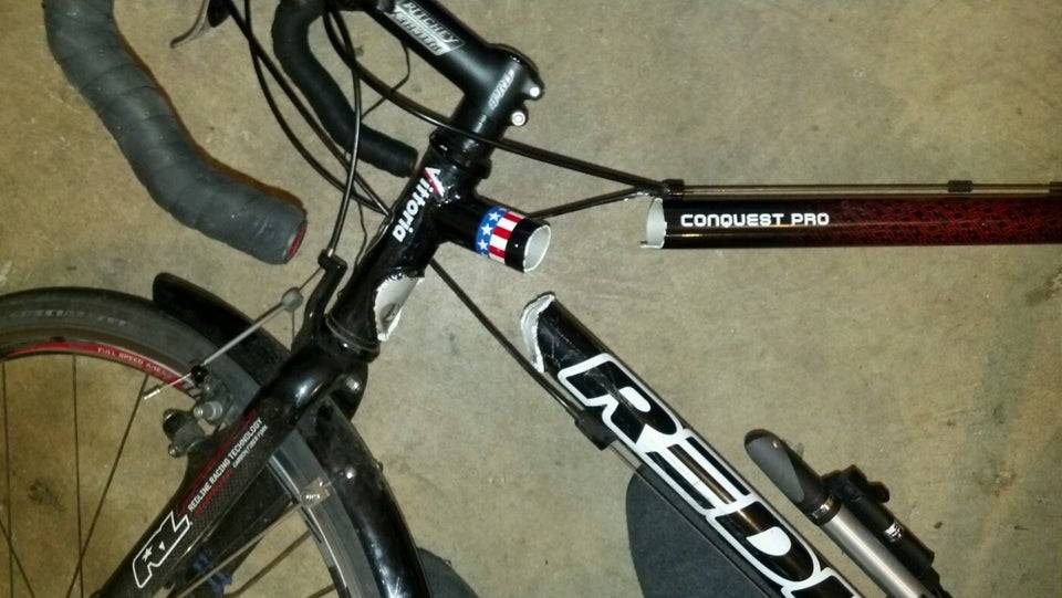 broken bike in three places