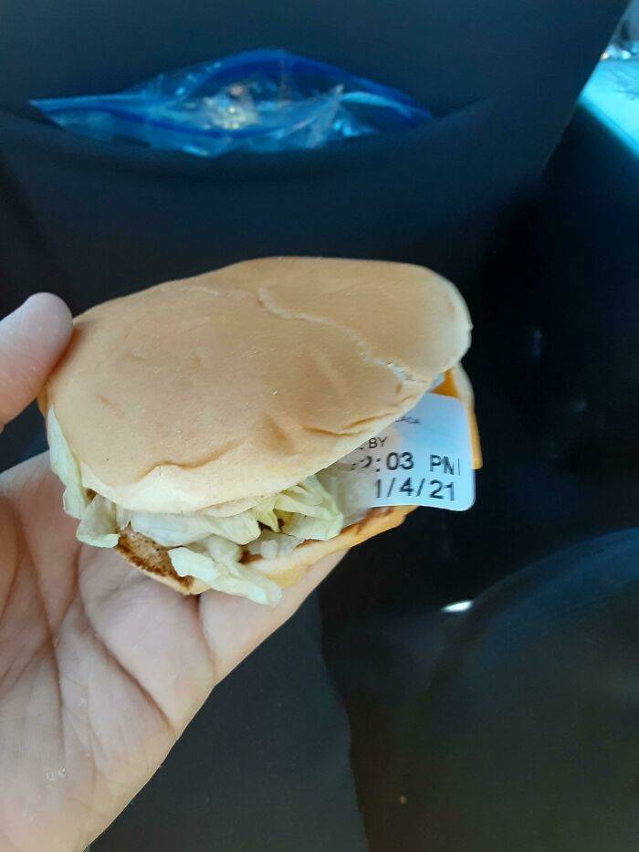 date sticker in sandwich before eating