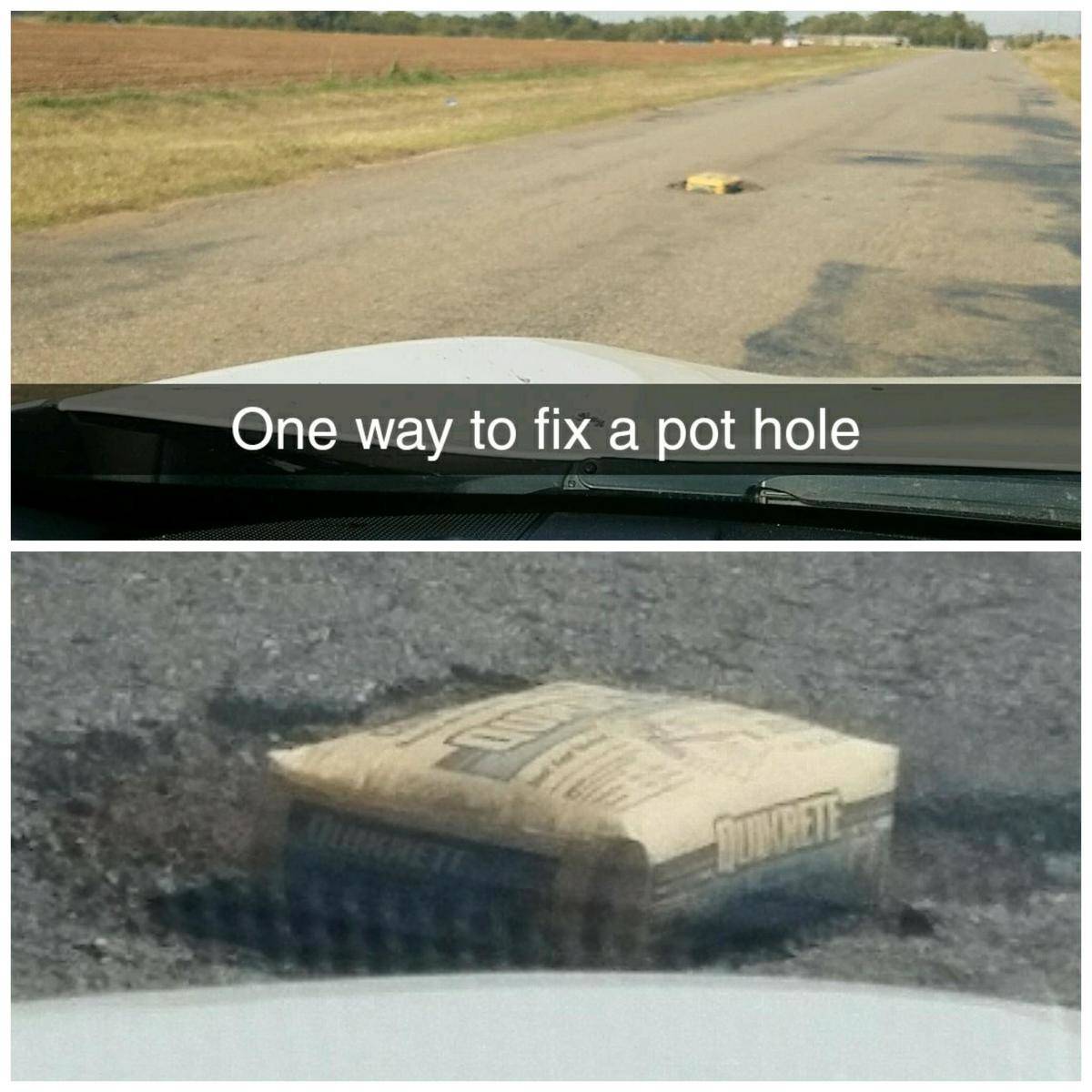 fixing pot holes with the bag