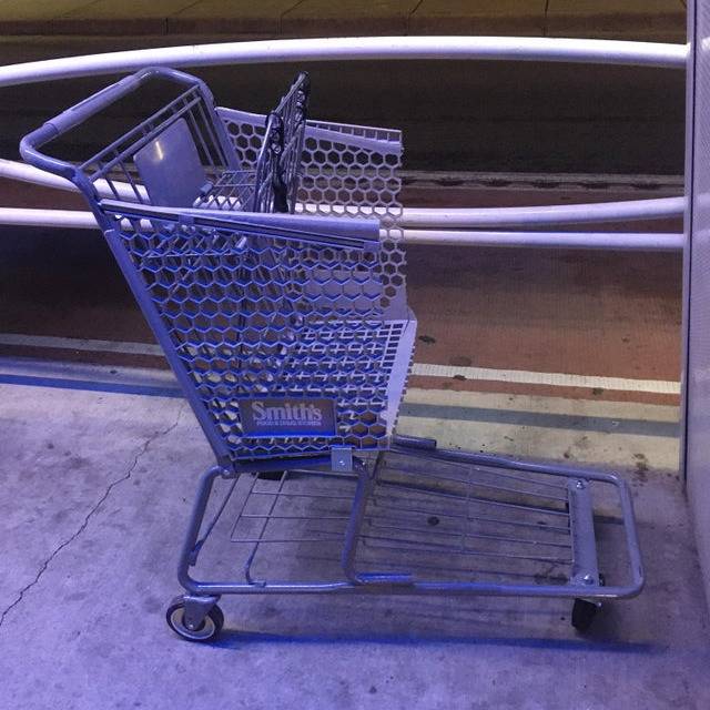 half a cart by bus stop