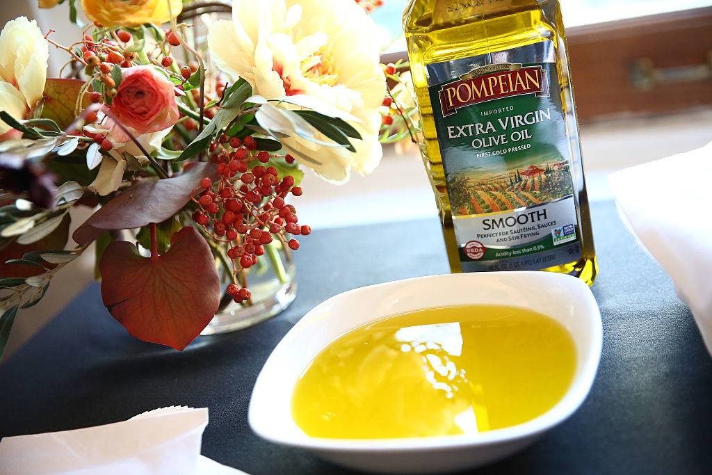 extra virgin olive oil bottle and bowl