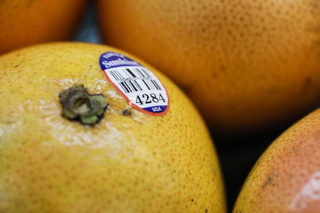 produce sticker on a grapefruit