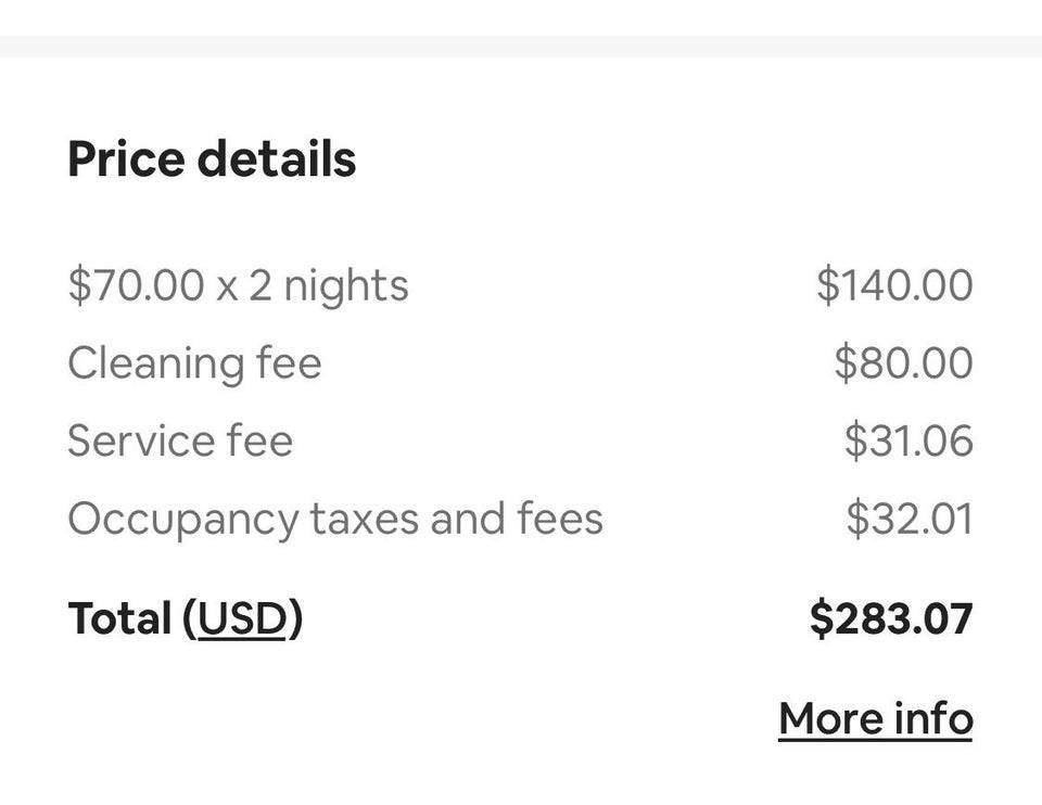 Extra Airbnb fees add up to double the price
