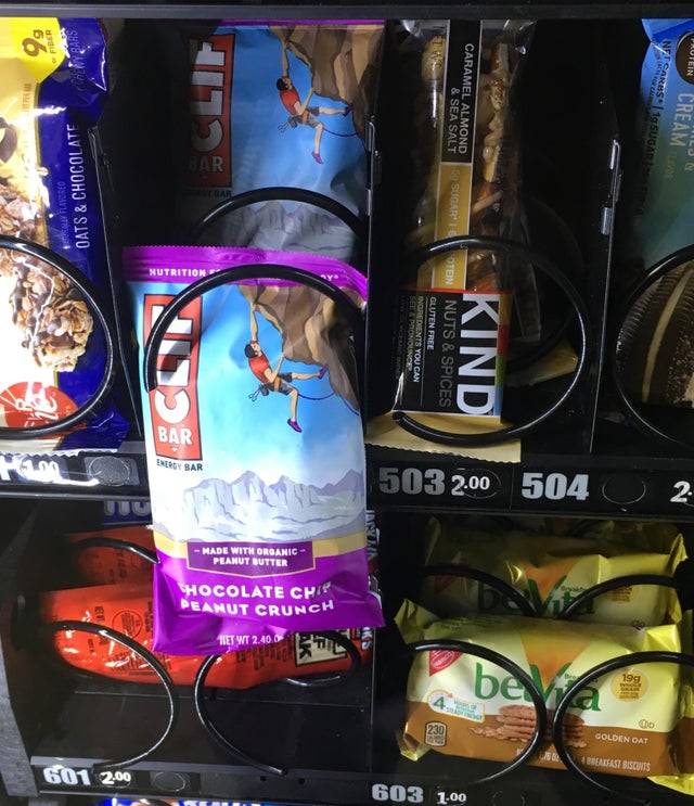 Cliff bar falling in vending machine 