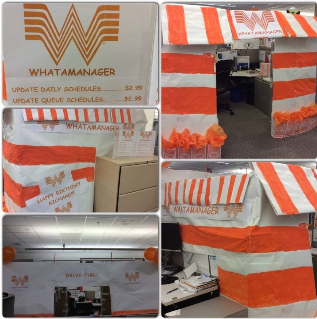 Drive thruCubicle decorated like a drive thru restaurant