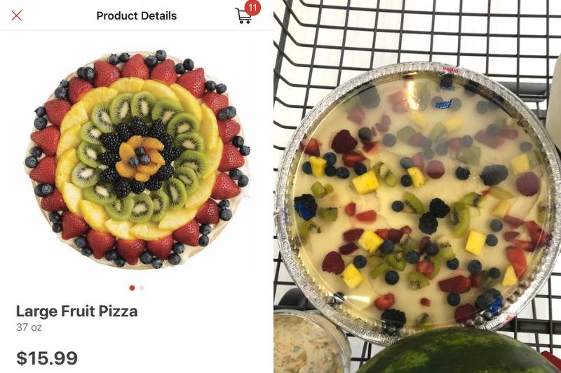 Fruit tray as advertised versus how it was in store