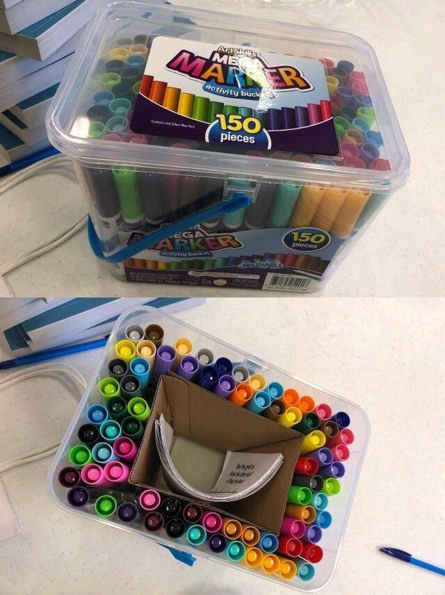 Markers hidden in packaging to seem like there are more markers