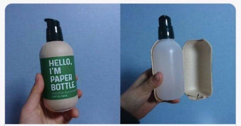 Paper bottle wrapped around plastic
