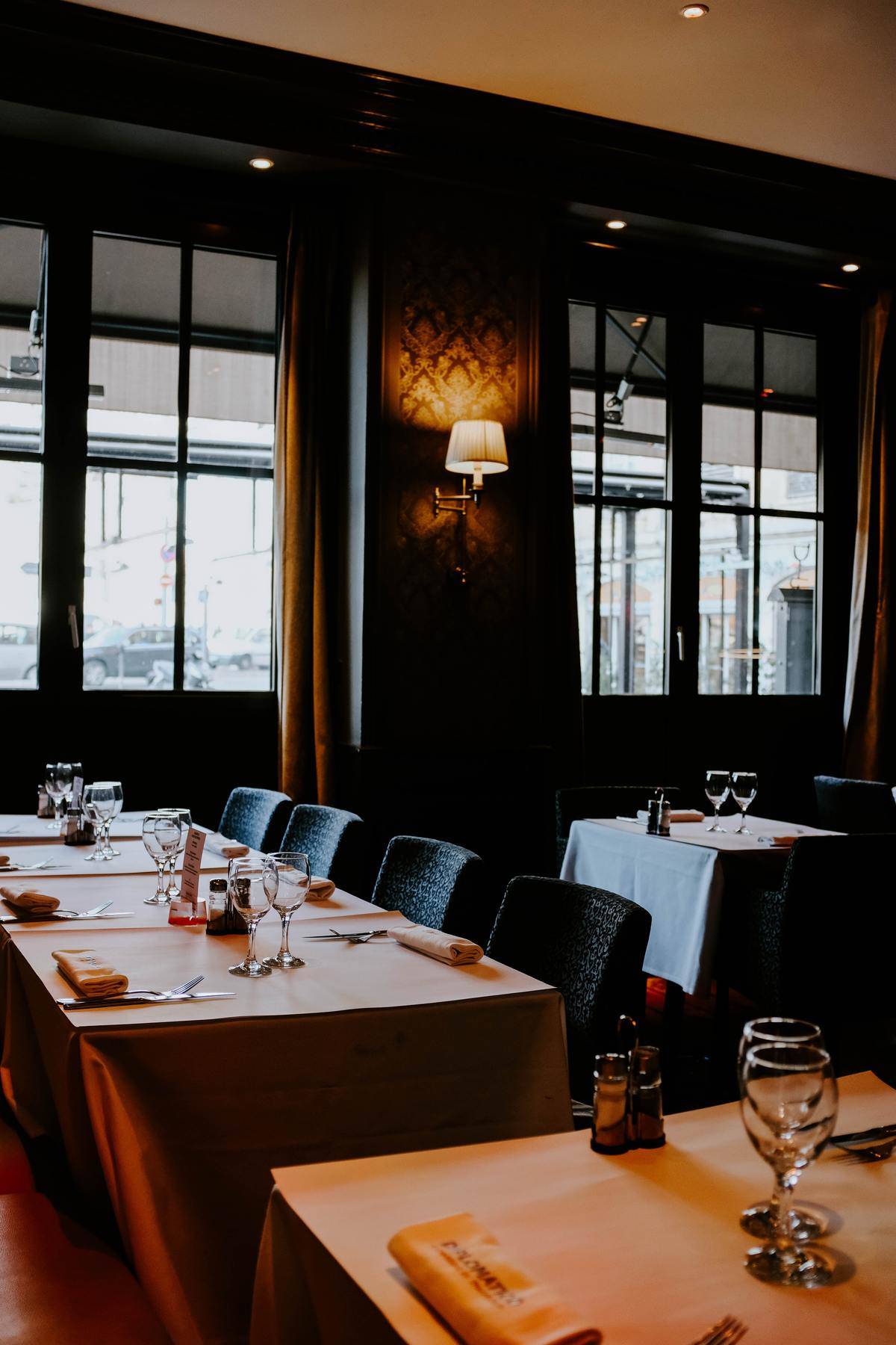 Empty tables at a fancy restaurant