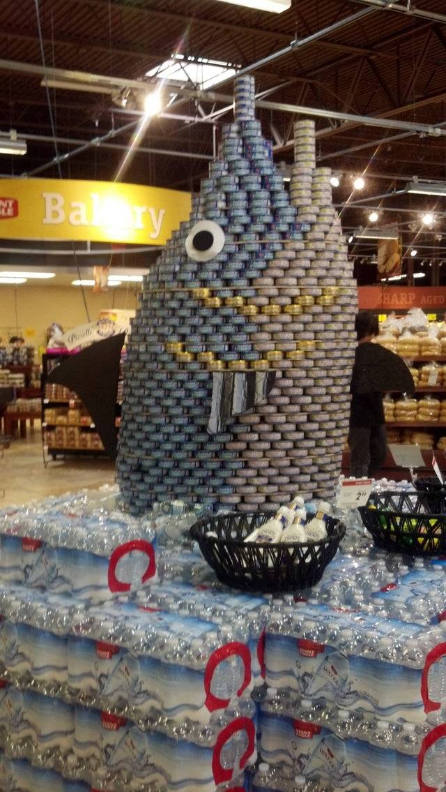 Tuna fish display in a grocery store.