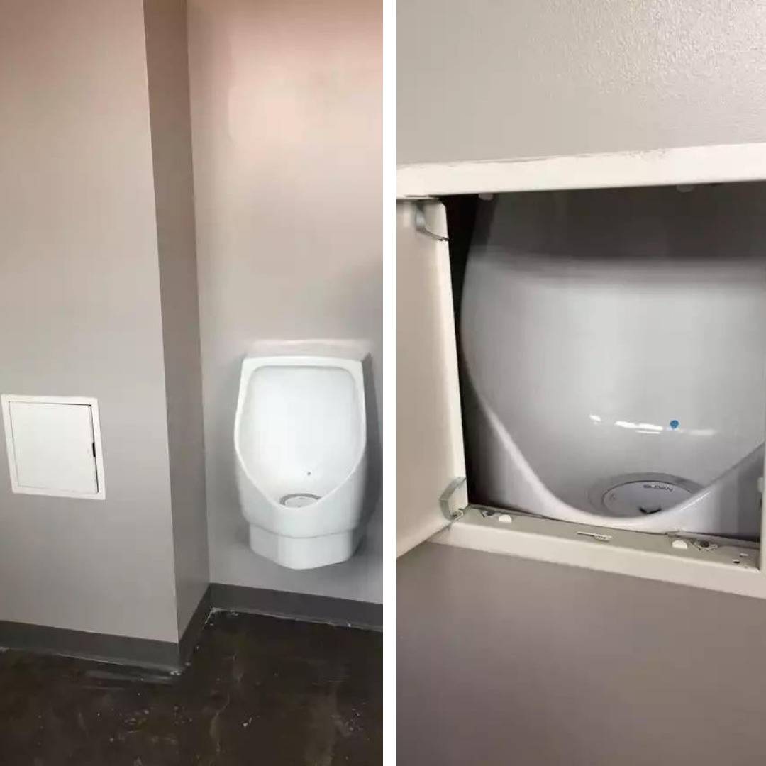 Hidden urinal in the wall of a bathroom.