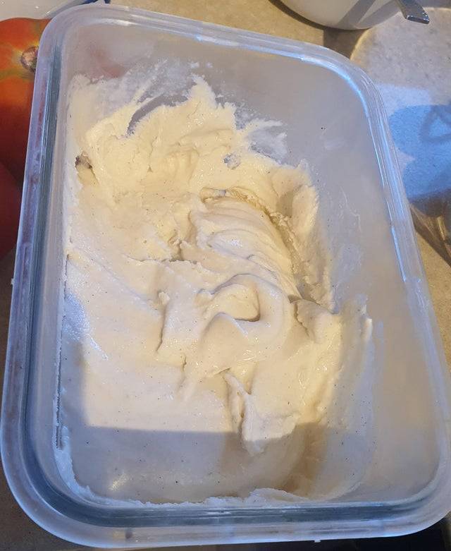 A batch of homemade vanilla ice cream.