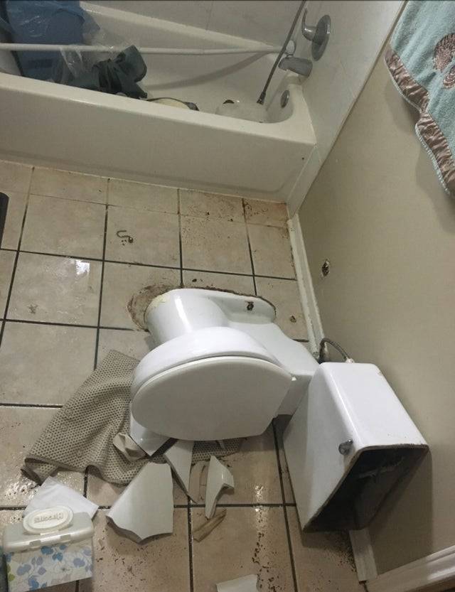broken toilet in the restroom
