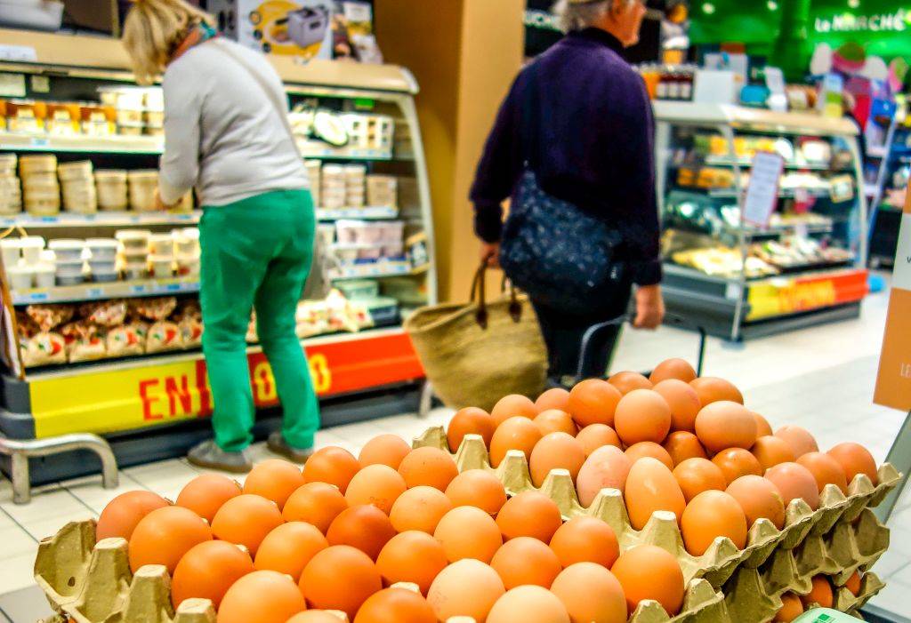 Eggs are displayed at a supermarket