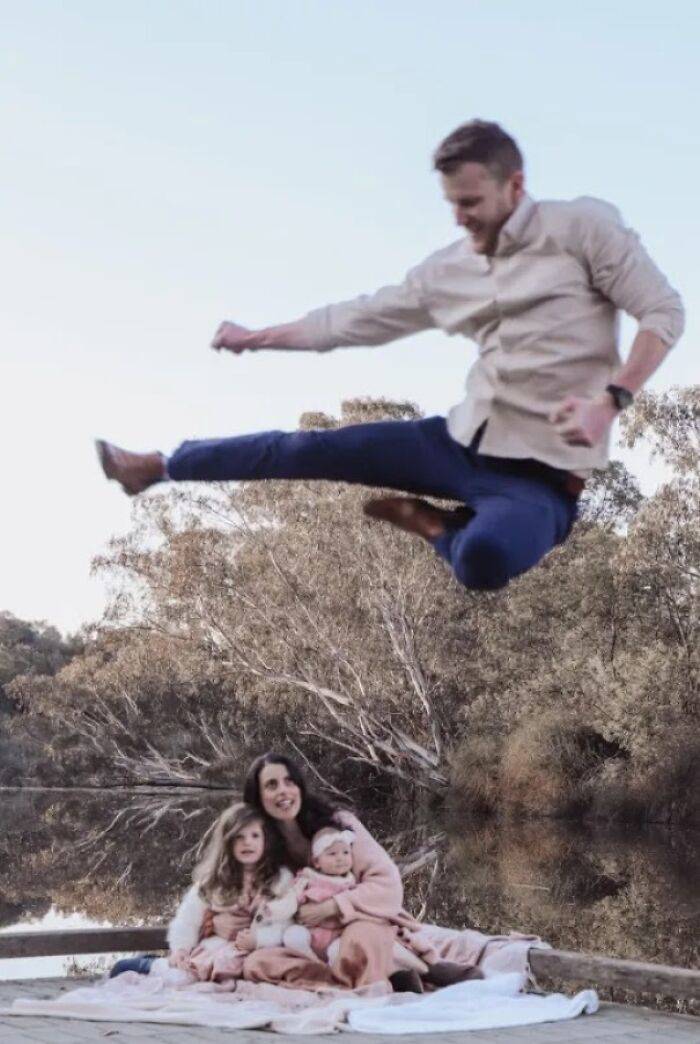 family photos taken and he's in the air