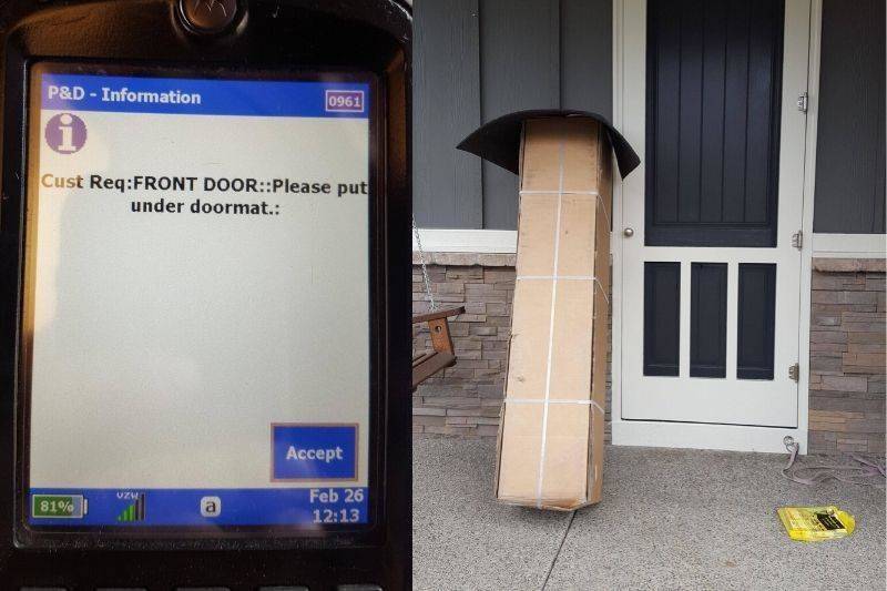 large package with small doormat placed on top of it