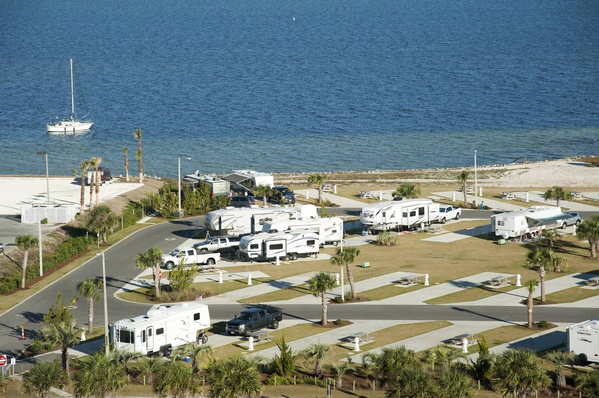 Trailer park at Pensacola Beach Florida on the Santa Rosa waterfront