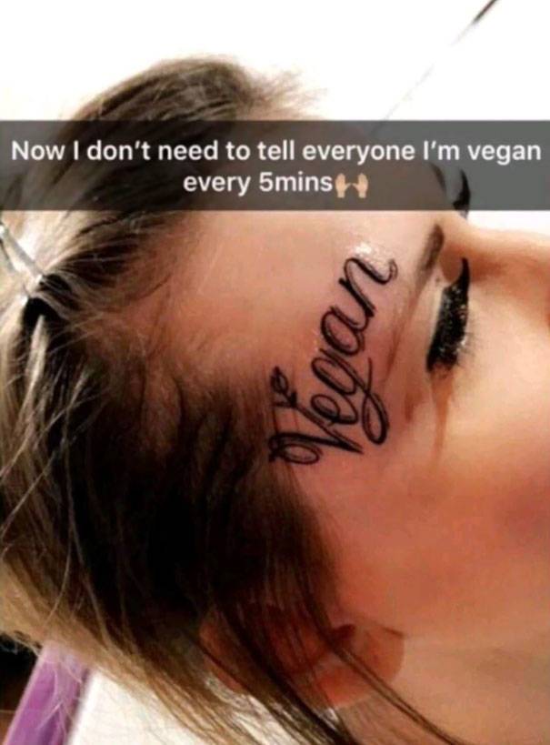 vegan tatt on her face