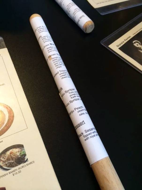 wooden stick has the menu