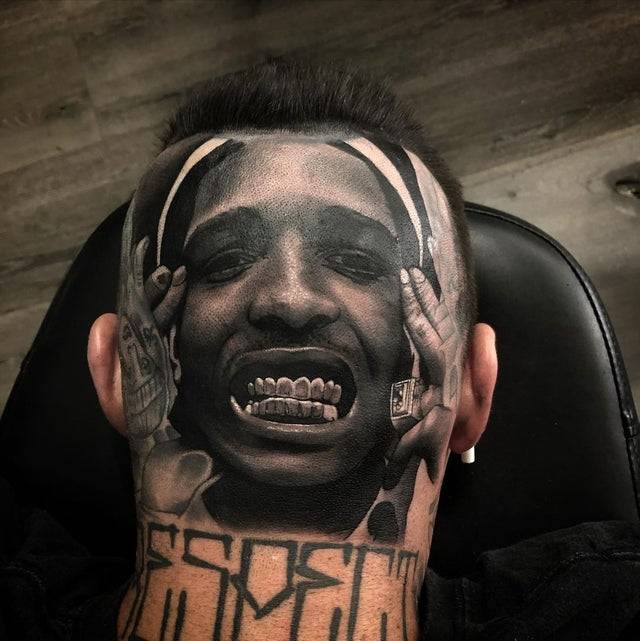 A$AP Rocky tattoo on back of man's head 