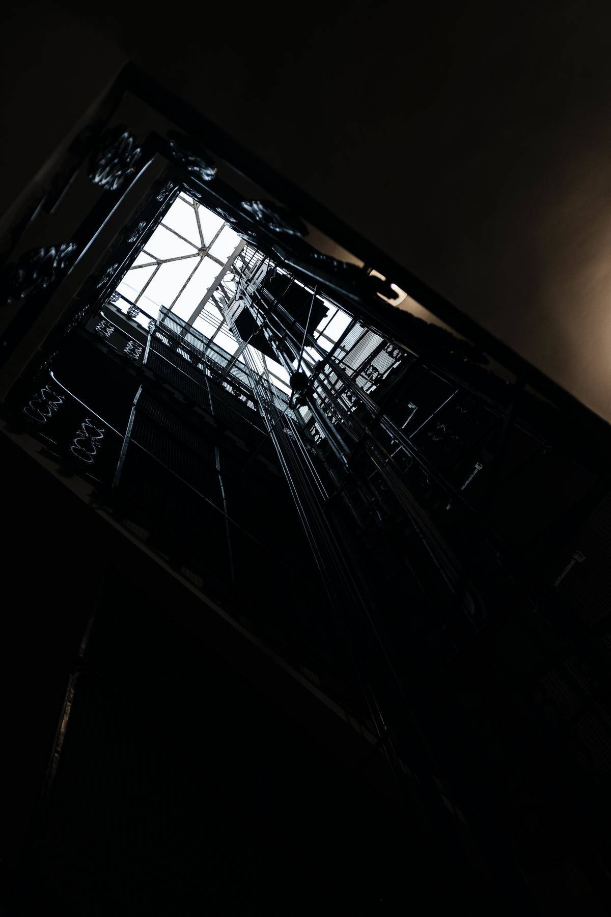 Elevator shaft with cables 