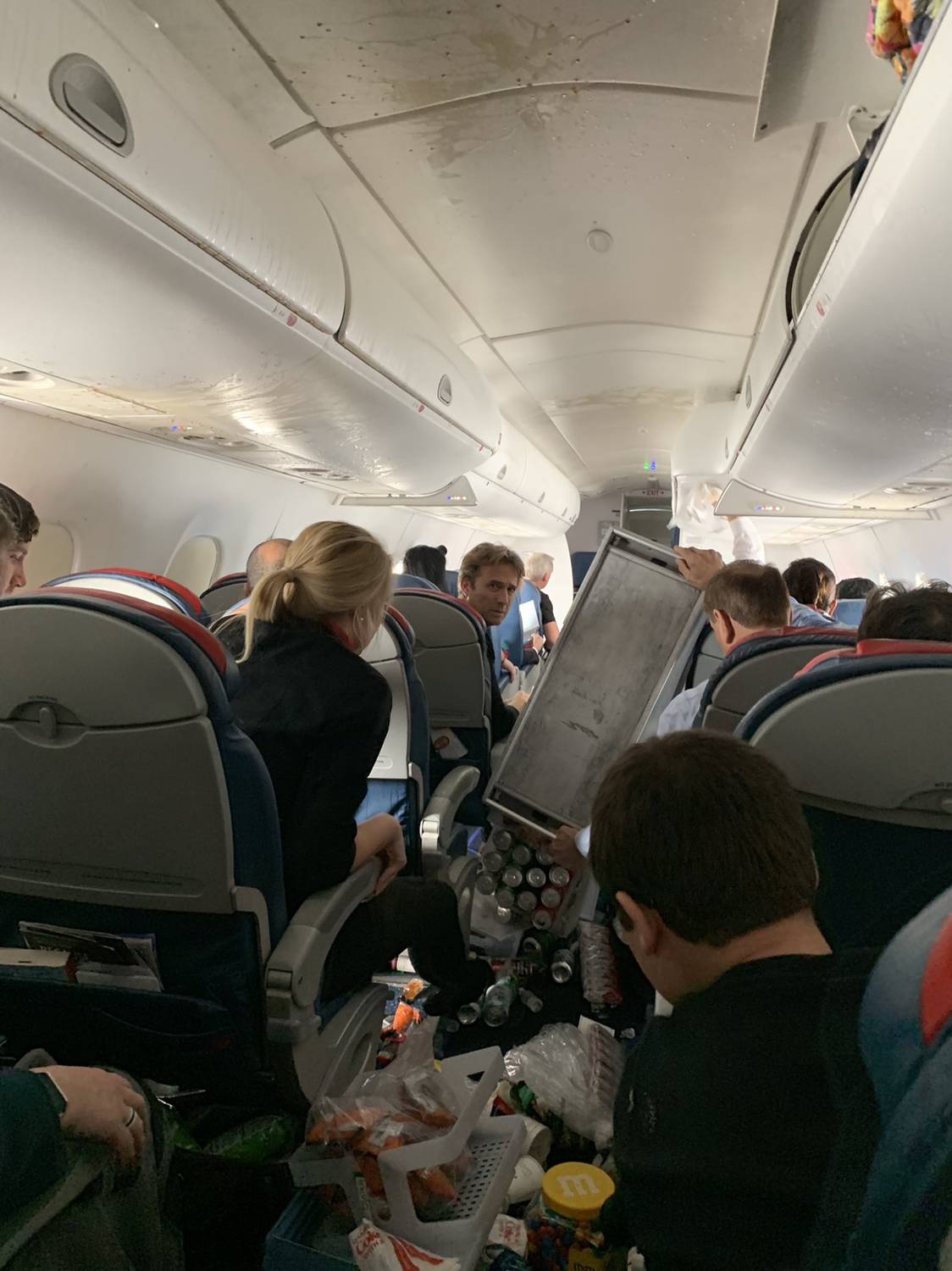 Flipped over beverage cart on flight due to turbulence