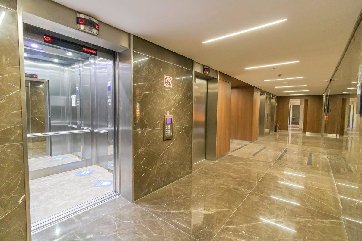 Lobby elevators in commercial building
