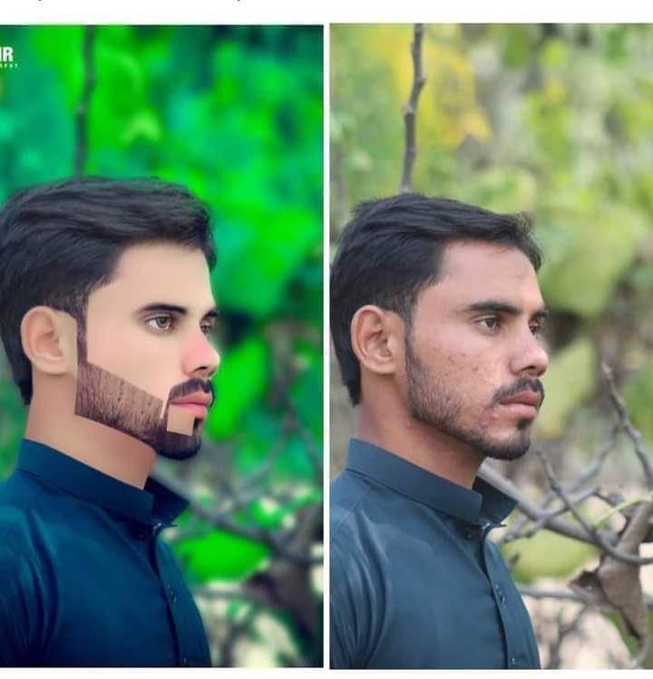 Edited side profile picture of a man on the left. The same picture on the right unedited.