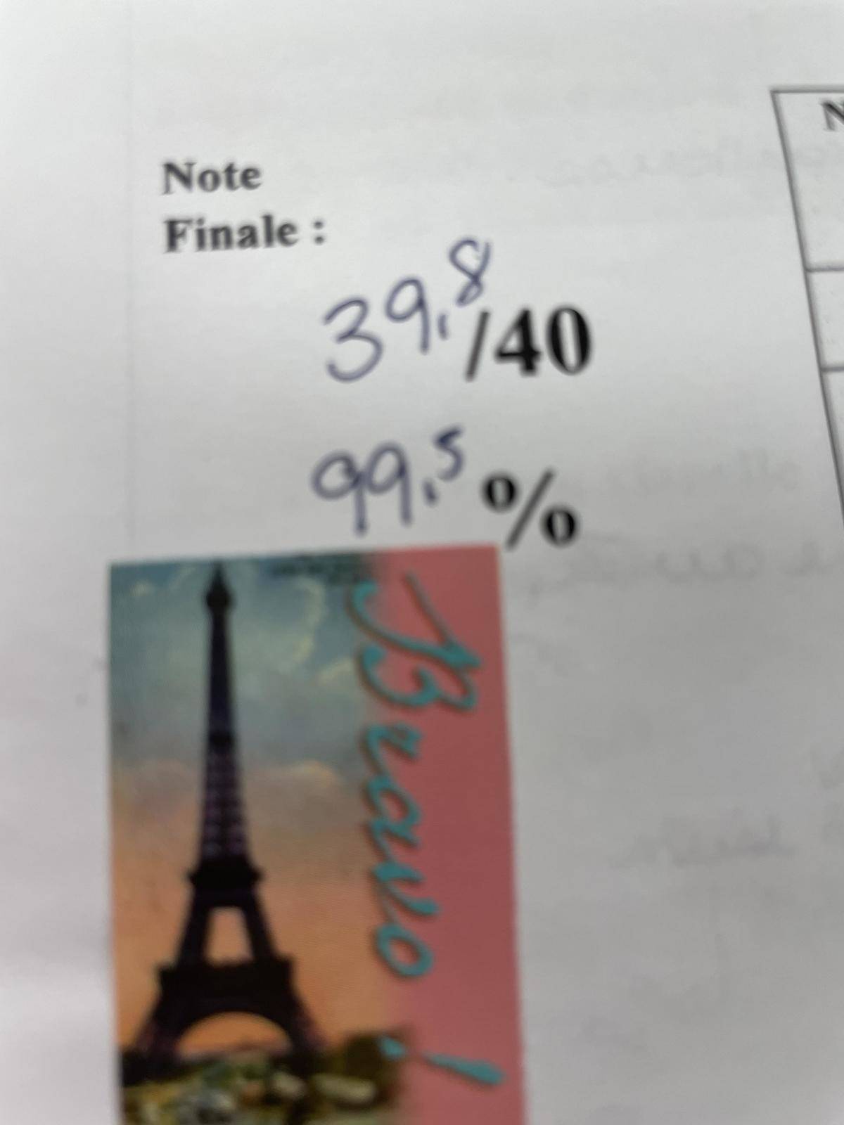 Student receives a test score of 39.8 out of 40. 