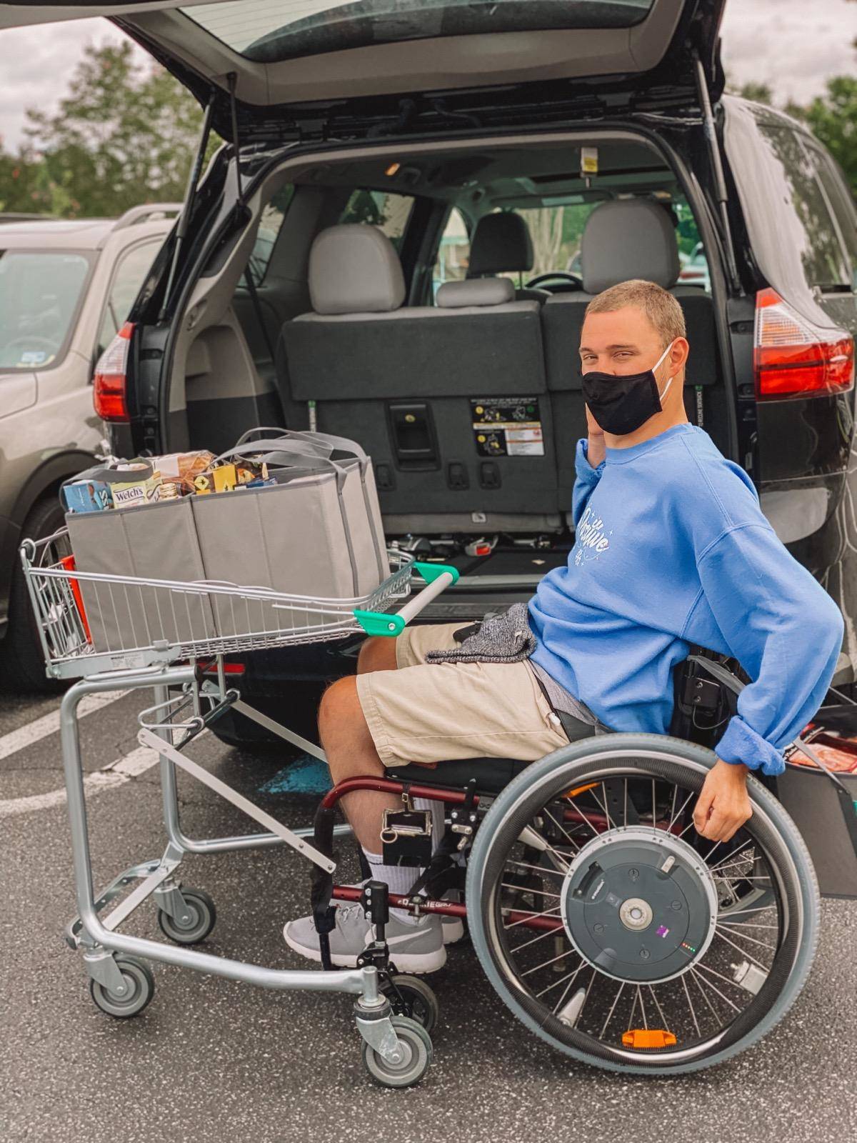 cart attaches to wheelchair at grocery store