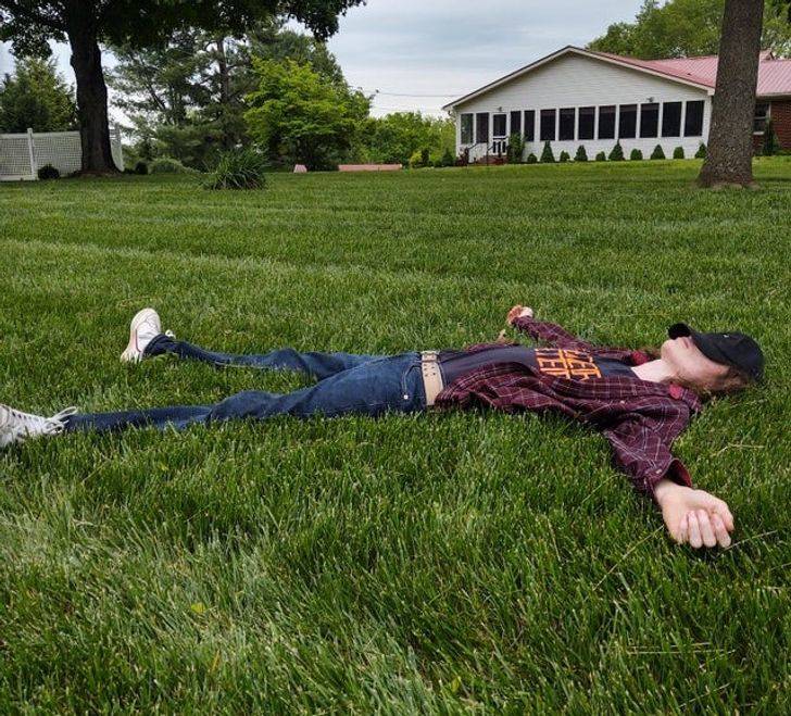 deflated man on the grass