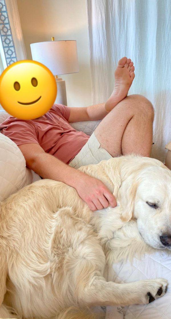 left hand foot man with dog