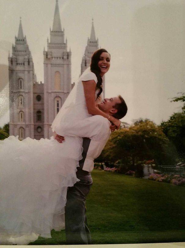 legs on shoulders of groom