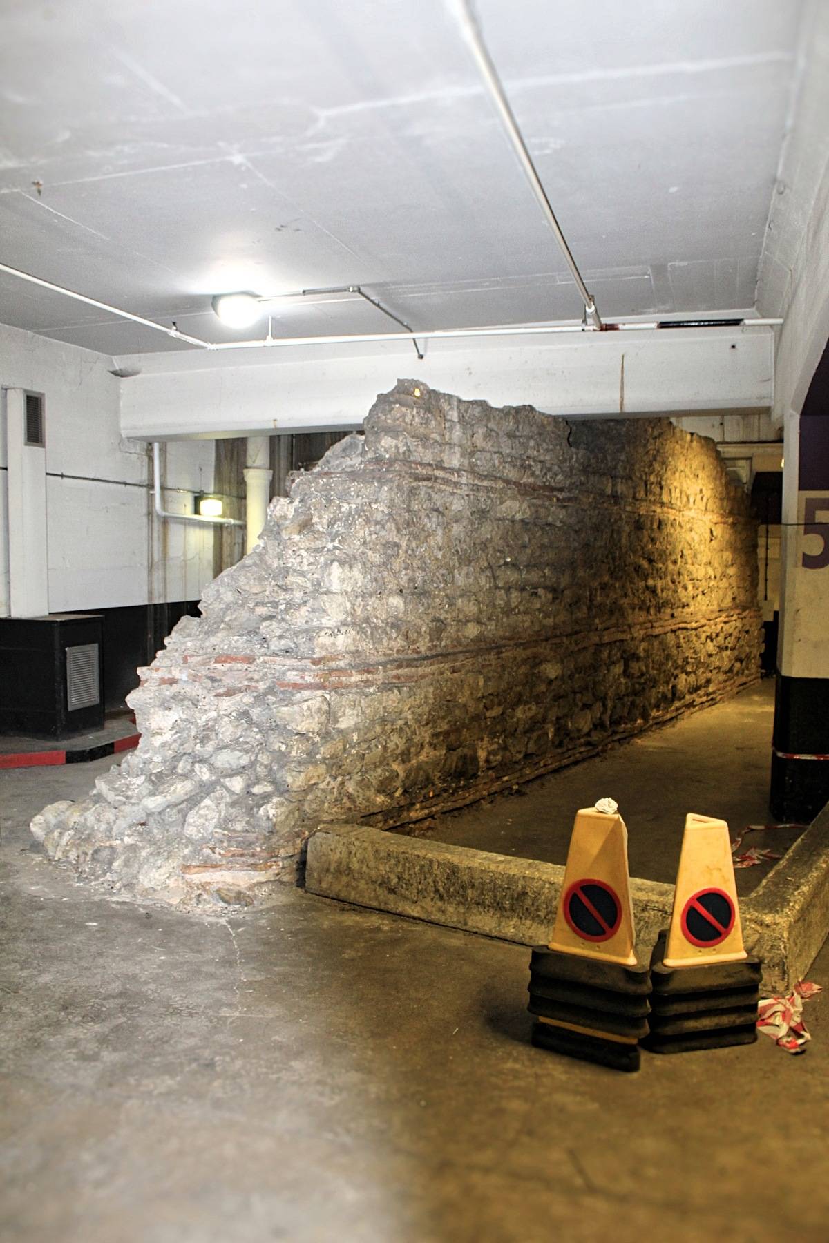 roman wall in parking garage in london
