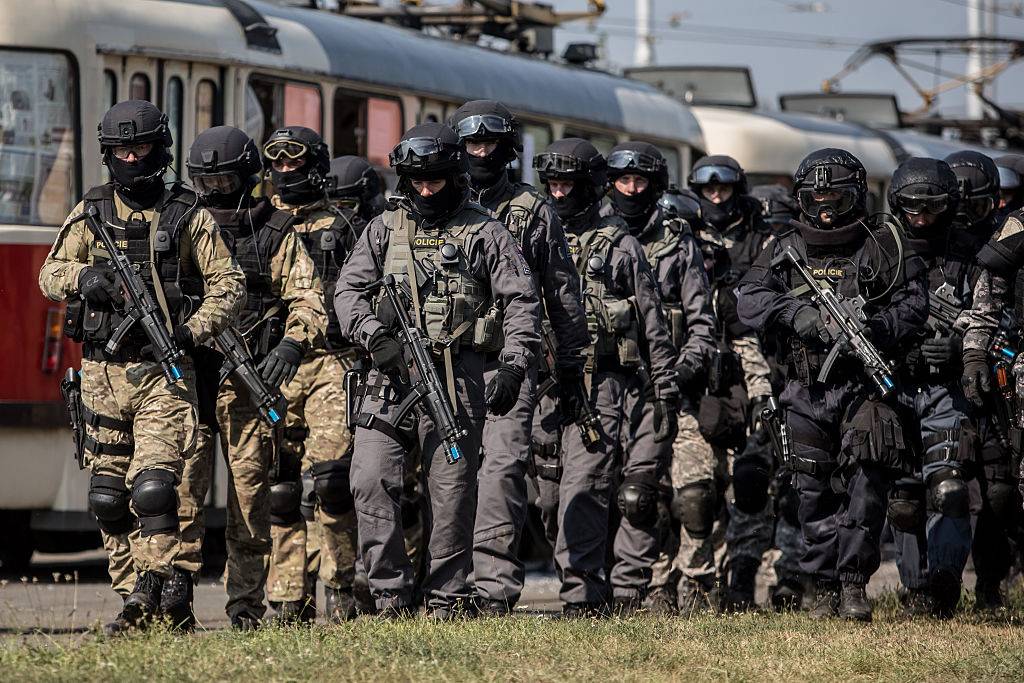 Czech soldiers marching in full combat gear