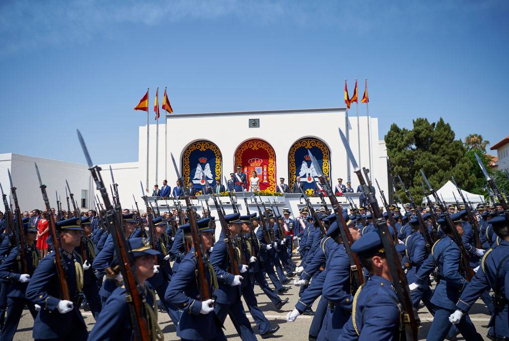 Spanish soldiers march in parade
