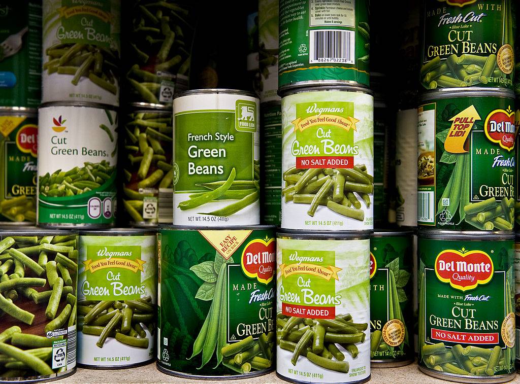 The pantry is stocked with cans green beans