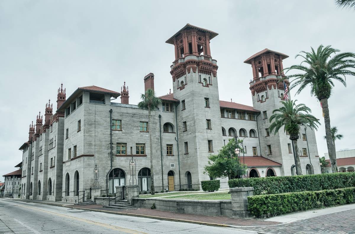 Beautiful view of Flagler College facade at sunset, St Augustine - Florida - USA.