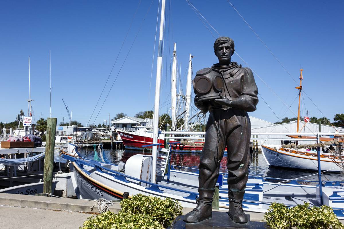 A sponge diver memorial statue on Dodecanese Boulevard Tarpon Springs, Florida