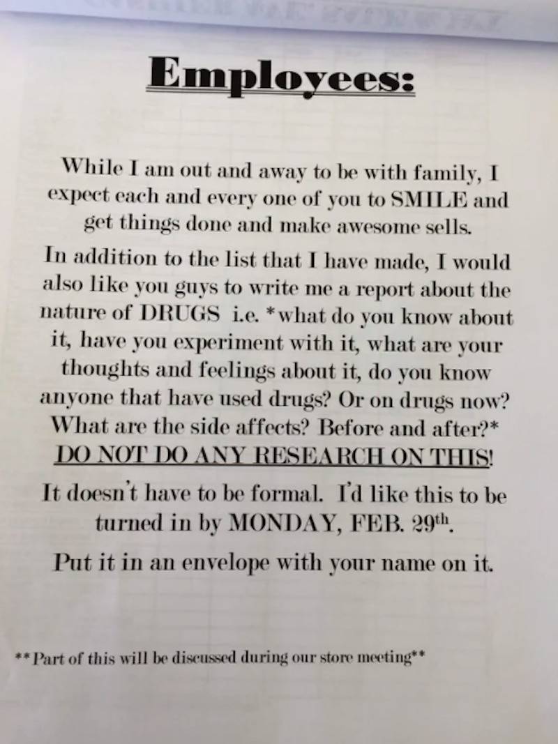 Note to employees about expectations