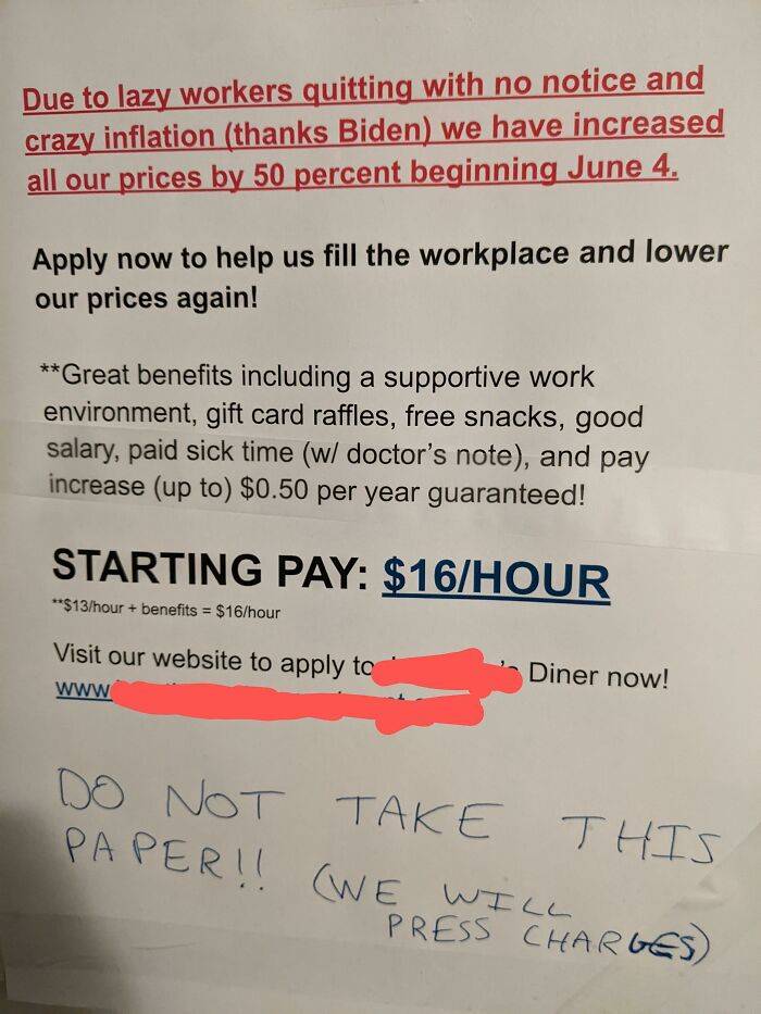 Note posted at local diner about lazy workers
