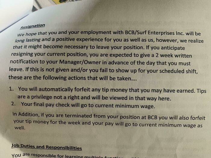 Policy for quitting at a workplace