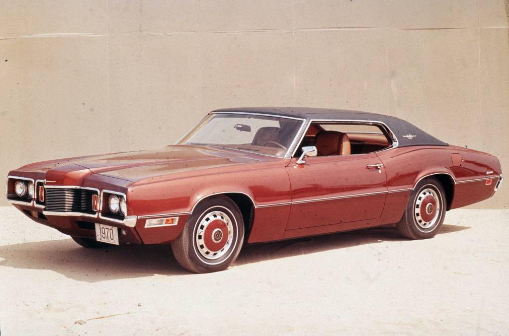 View of a 1970 Ford Thunderbird motor car parked outside