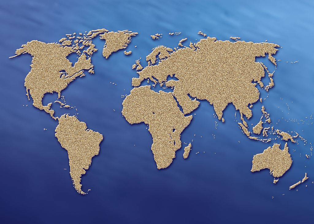 world map with continents and oceans