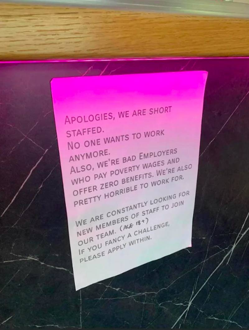 Note in restaurant in UK