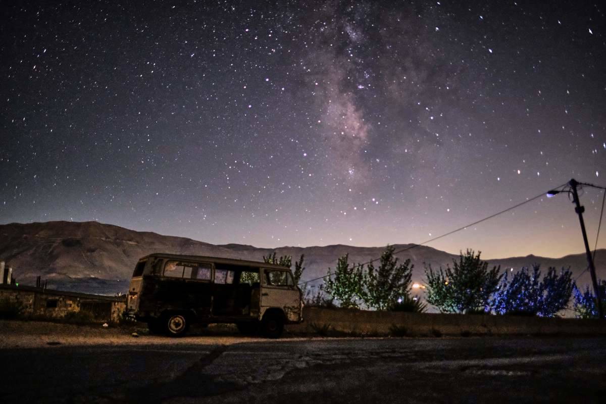 Milky Way galaxy in the sky above the mountains of Lebanon