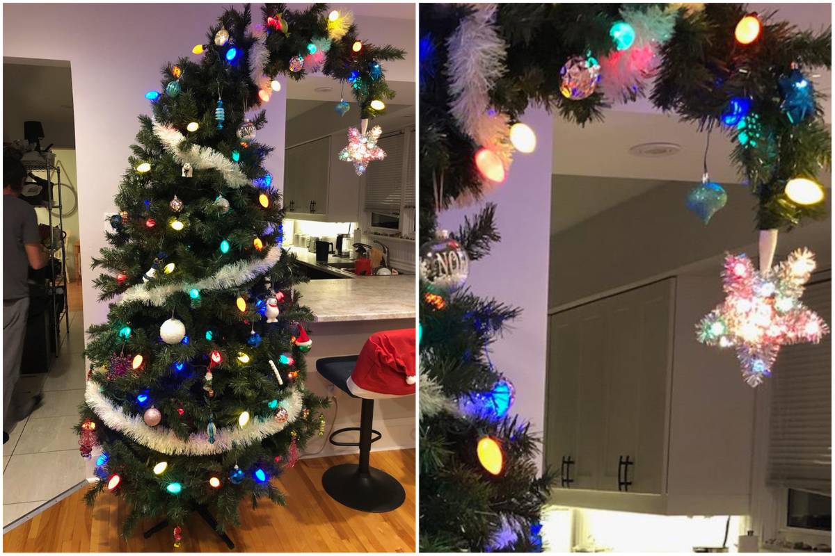 Christmas tree with drooping top in Whoville style