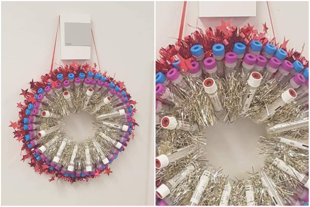 test tubes arranged into a Christmas wreath